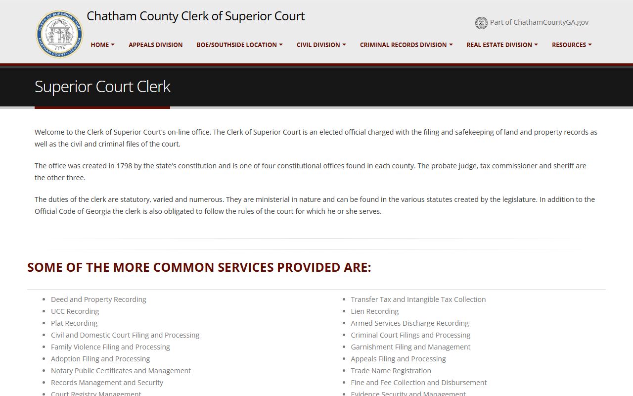 Chatham County Clerk of Superior Court official records page