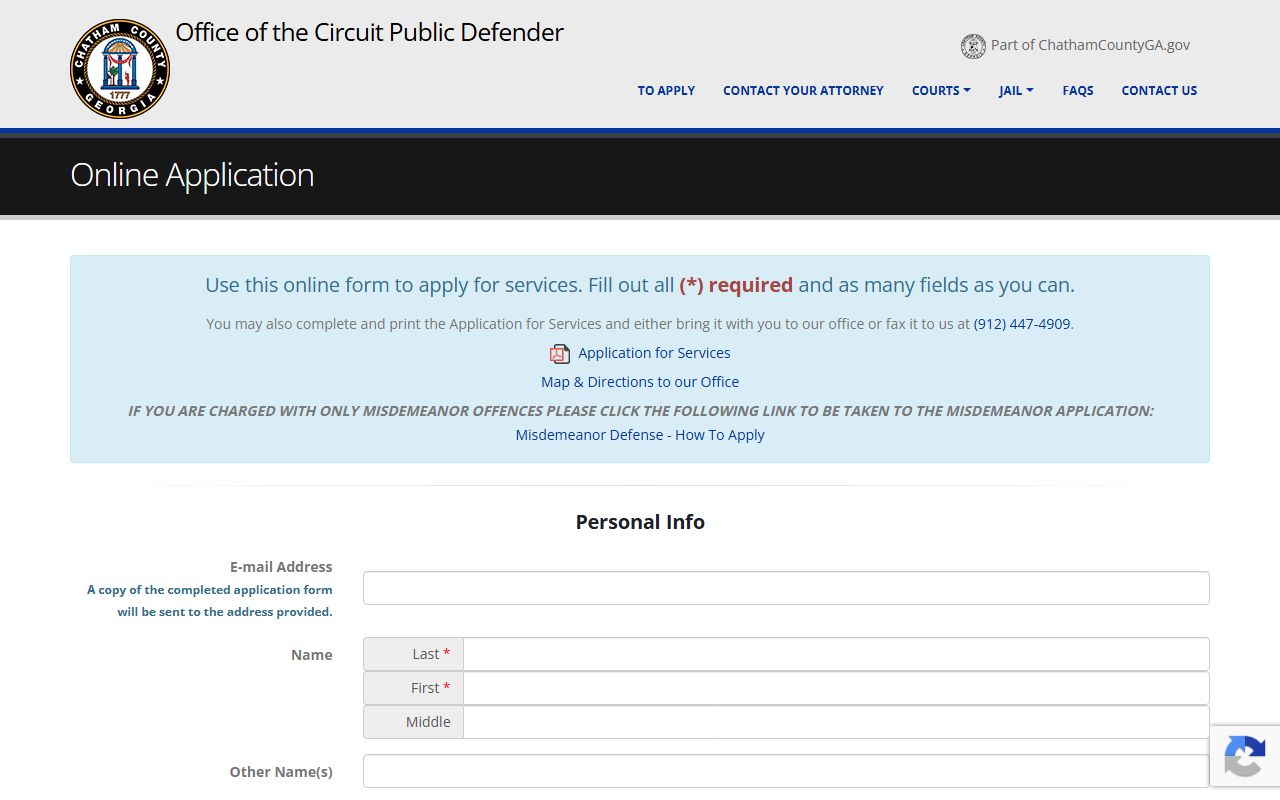Chatham County court dockets Public Defender application