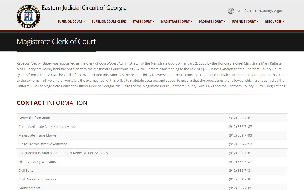 Chatham County court records Magistrate Court clerk information