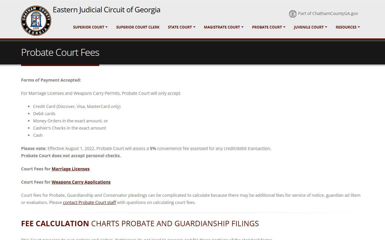 Chatham County court records Probate Court fee information