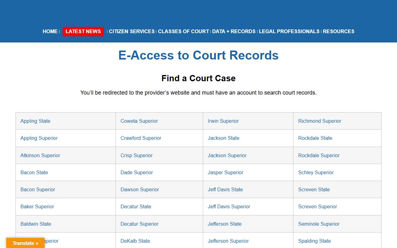 Chatham County Court records Georgia Courts e-access page