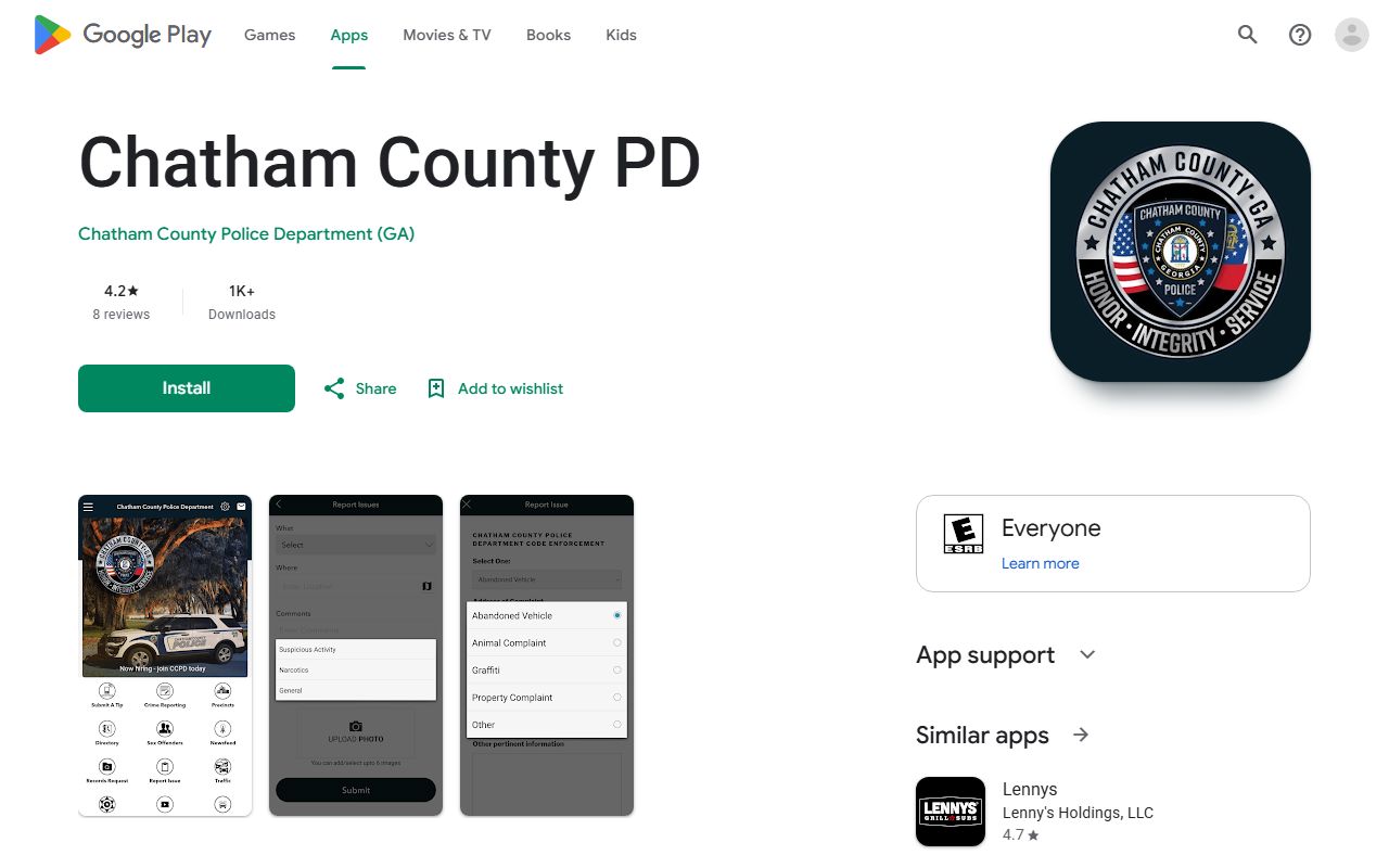 Chatham County Police Department Android app listing