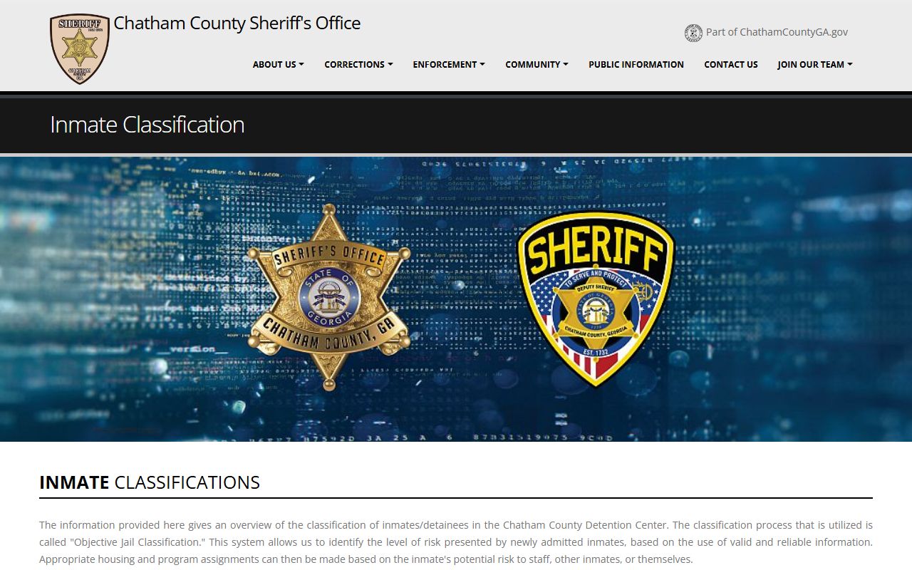 Chatham County Sheriff's Office inmate classification page