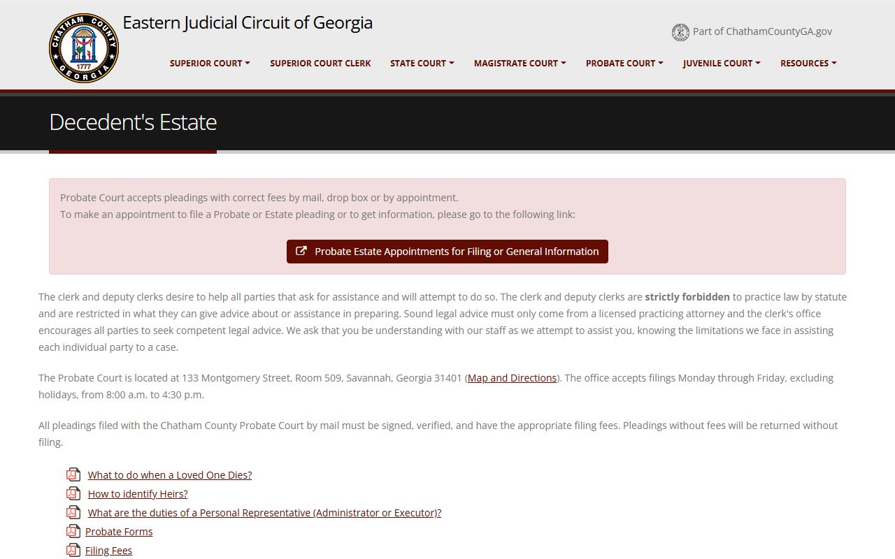 Chatham County probate records decedent estate filing page