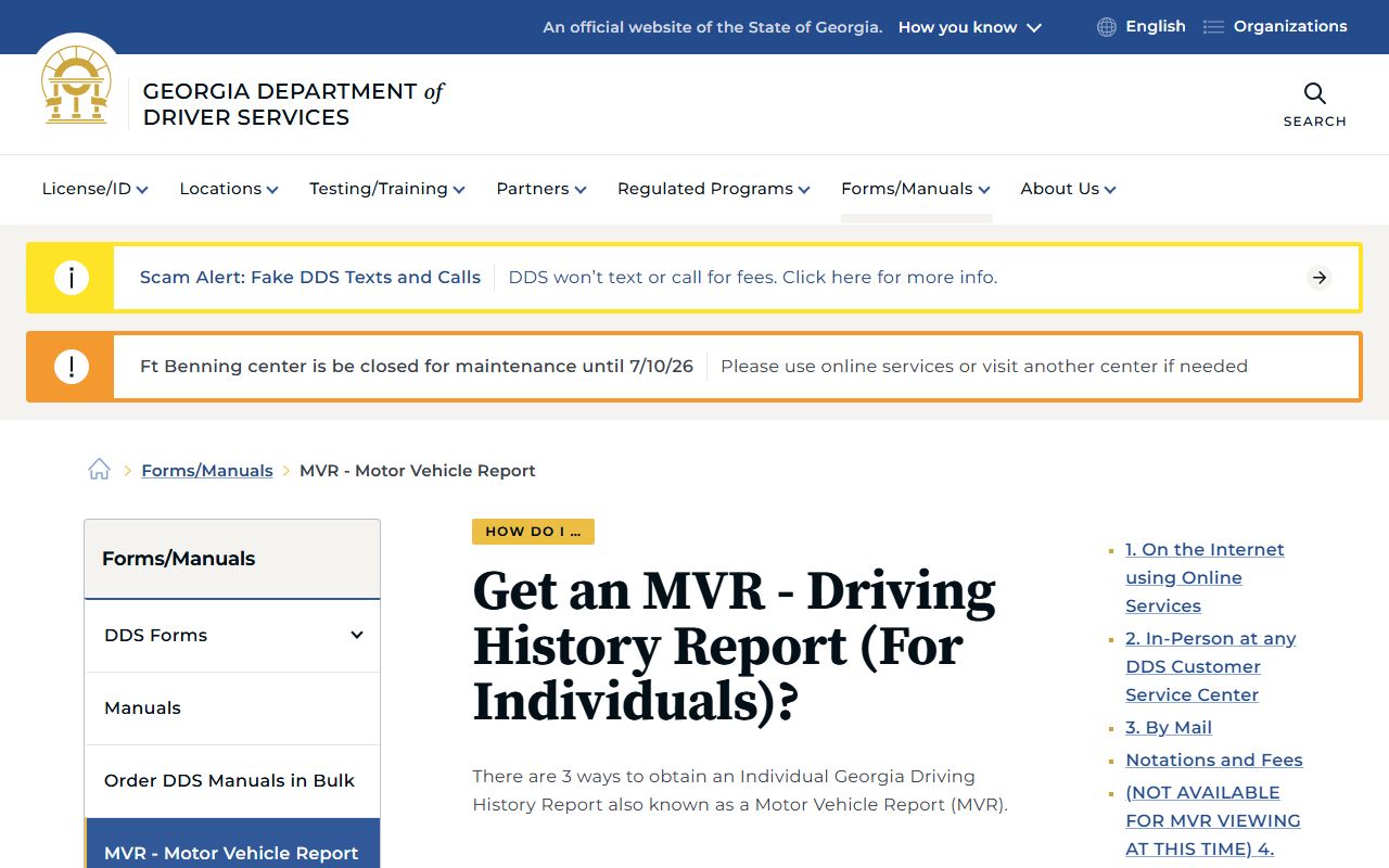 Chatham County traffic court records Georgia DDS MVR page