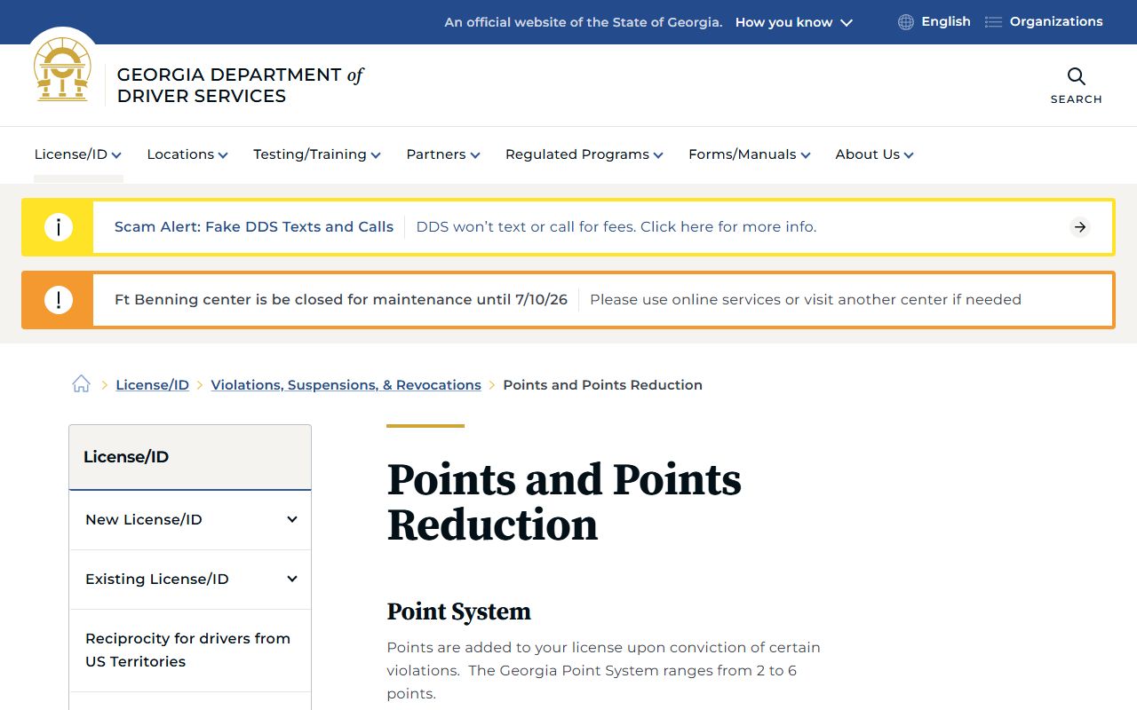 Chatham County traffic court records Georgia DDS points page