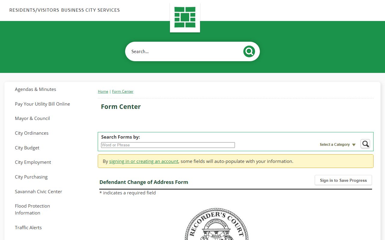 Chatham County traffic court records Recorder's Court address change form