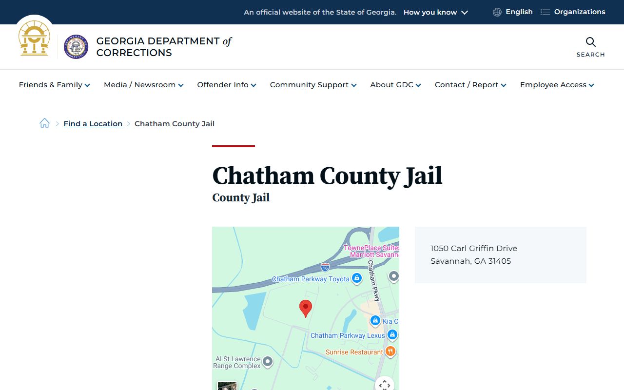 Georgia Department of Corrections listing for Chatham County Jail