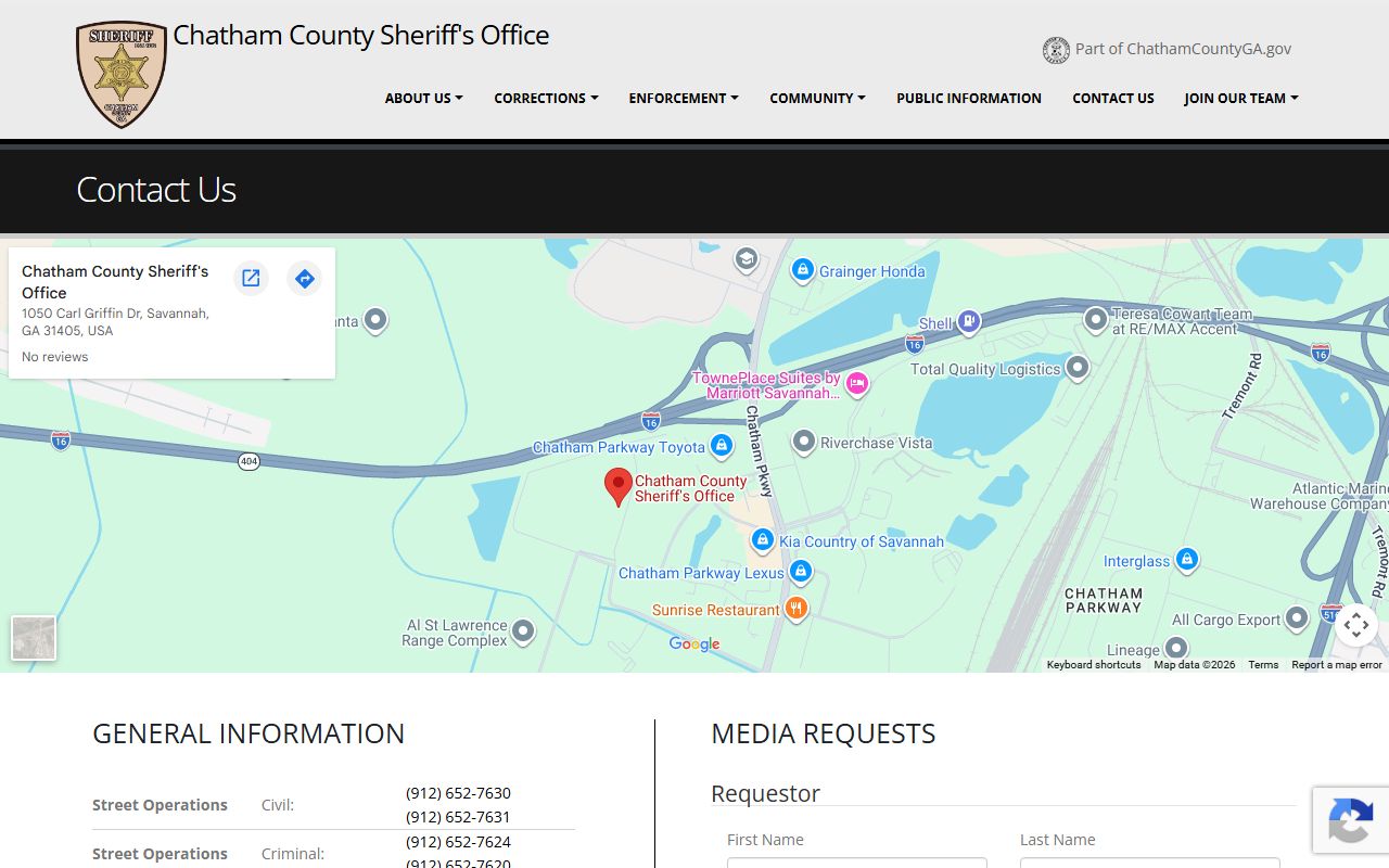 Chatham County Sheriff's Office contact directory for warrant and jail questions
